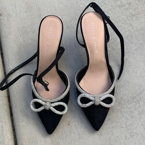 Kelly & Katie Black Heels with Silver Bow